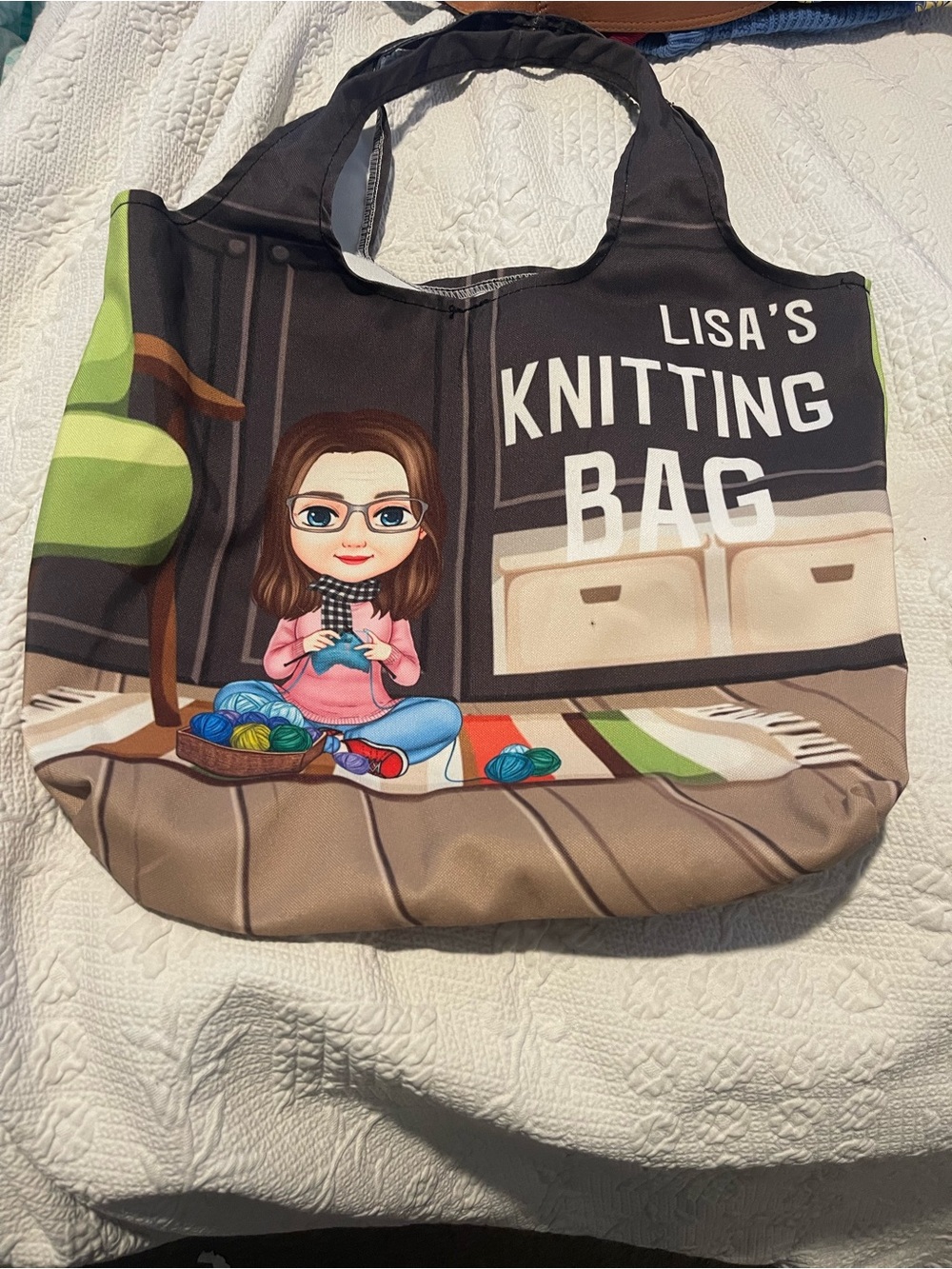 Personalized Lisa's Knitting Bag Tote in Brown & Black 17Wide33High w/Straps